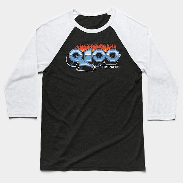 Q100 FM Radio Baseball T-Shirt by Tee Arcade